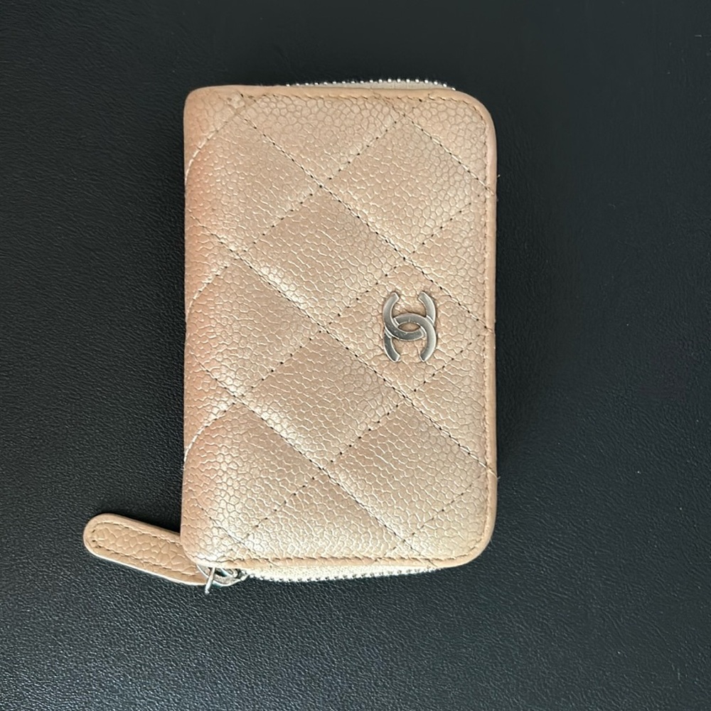 Beige iridescent chanel mini wallet